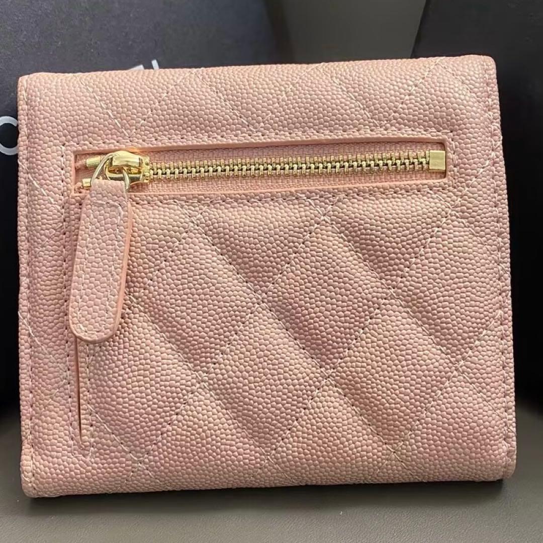 CHANEL ピンク キルティング 三つ折り財布 クラシック マトラッセ