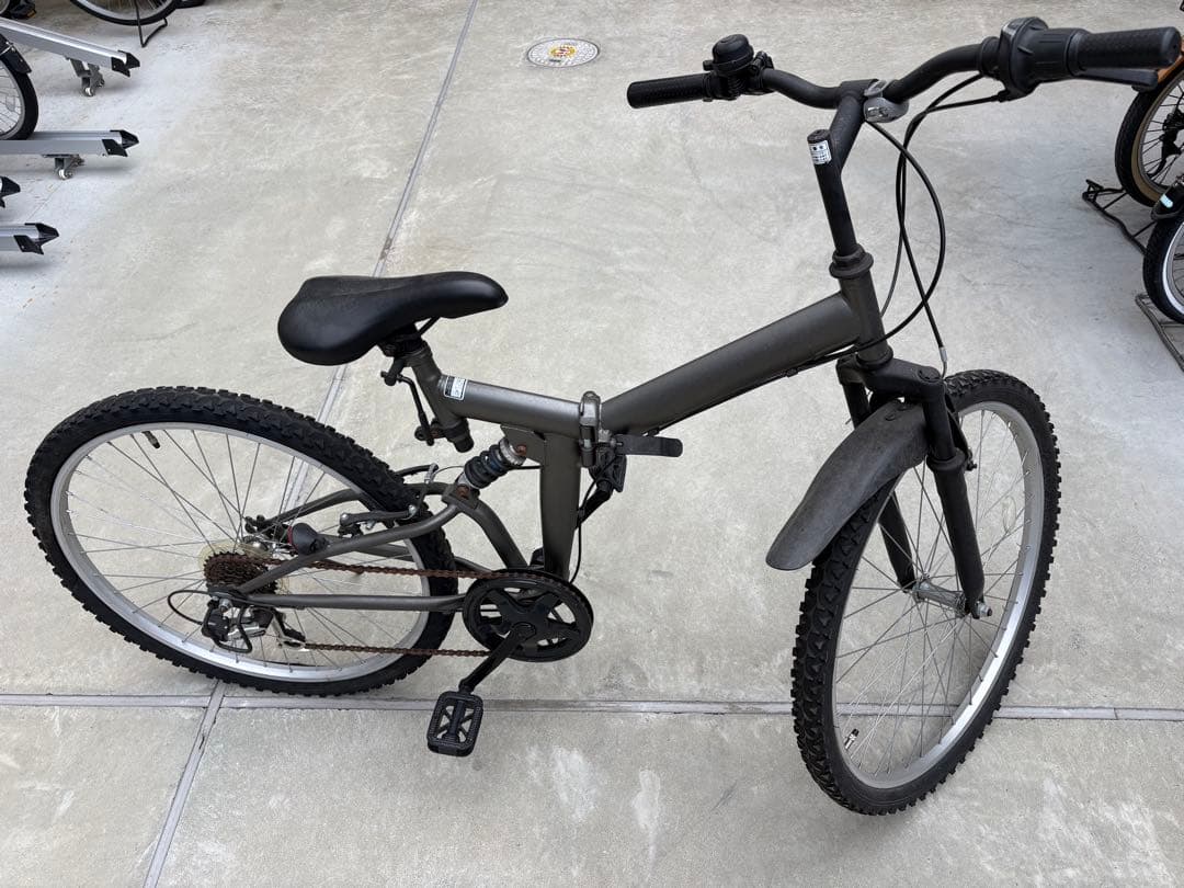 折りたたみ自転車 グレー フロントサスペンション