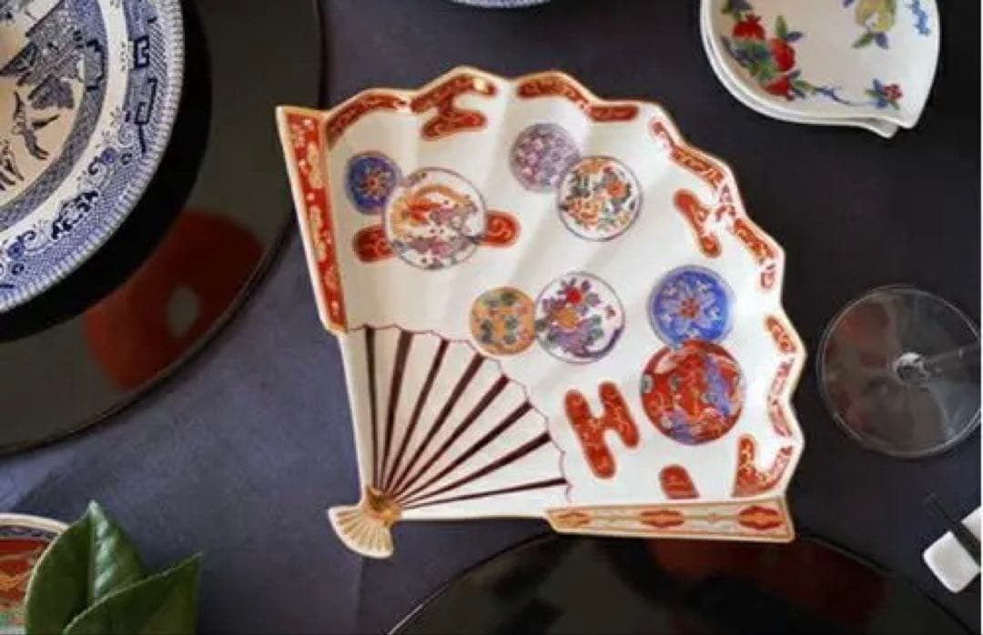 古伊万里　赤濃鳳凰　扇皿　林九郎窯　波佐見焼