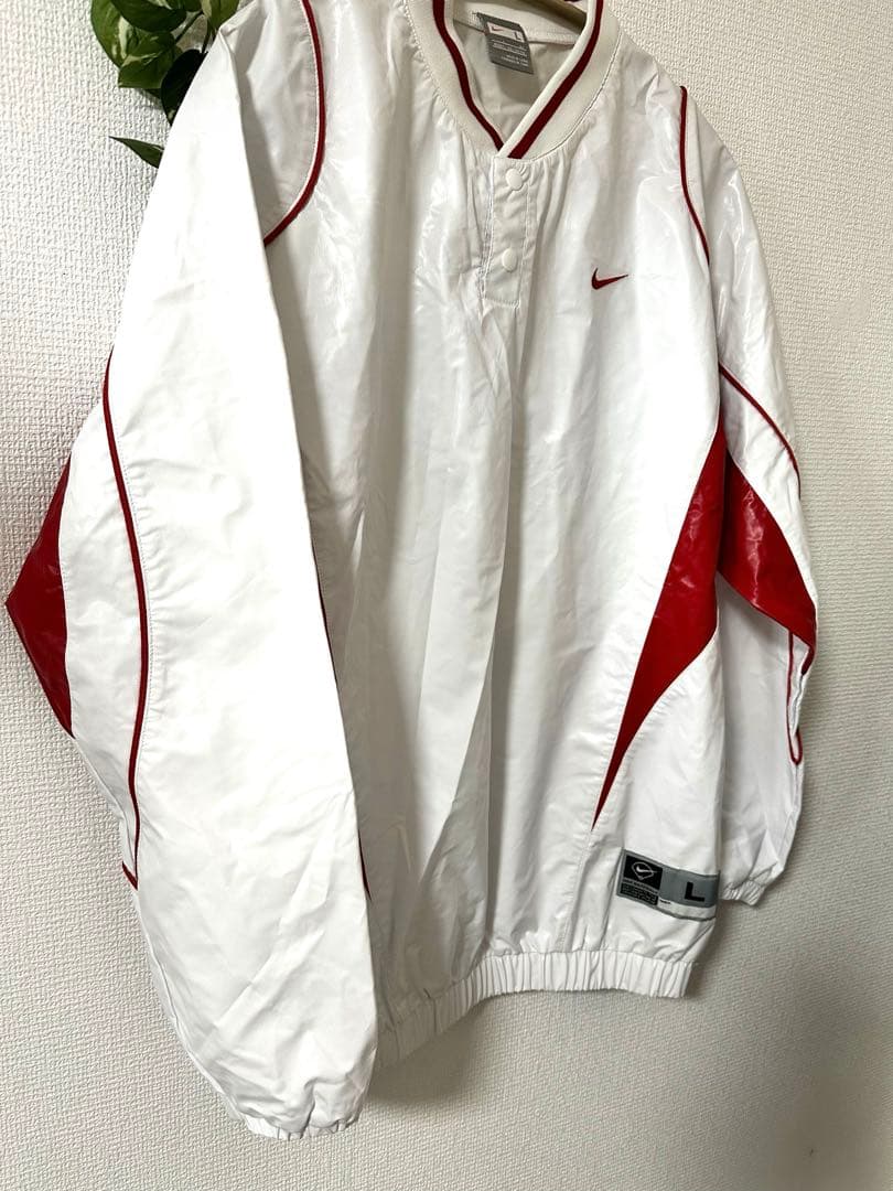 NIKE 刺繍ロゴ ナイロンエナメルベースボールシャツ Lサイズ白160cm新品