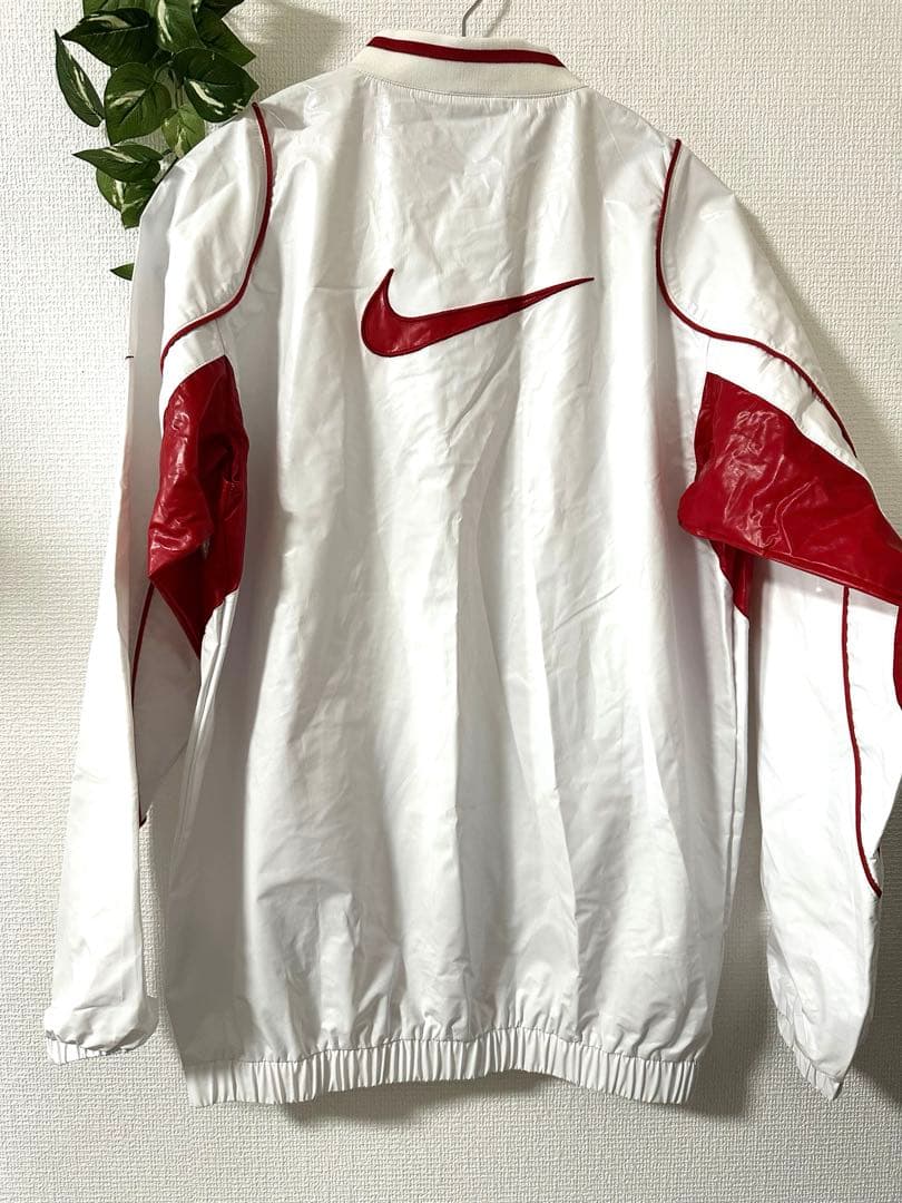 NIKE 刺繍ロゴ ナイロンエナメルベースボールシャツ Lサイズ白160cm新品