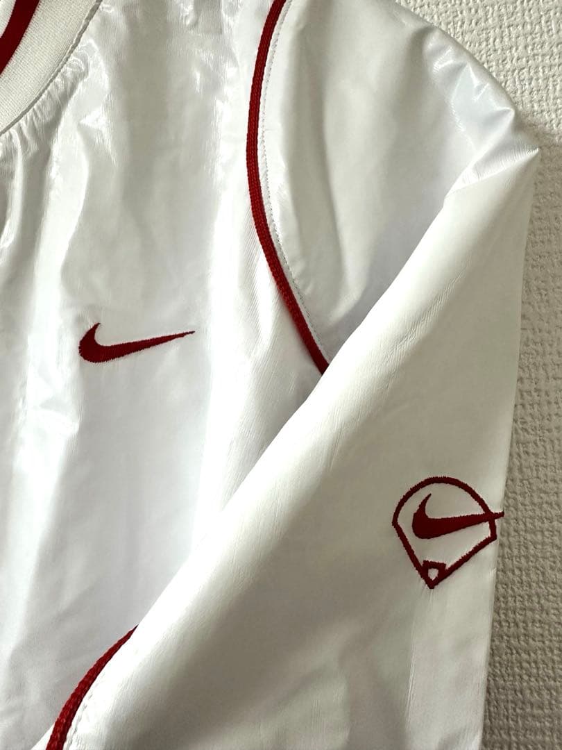NIKE 刺繍ロゴ ナイロンエナメルベースボールシャツ Lサイズ白160cm新品