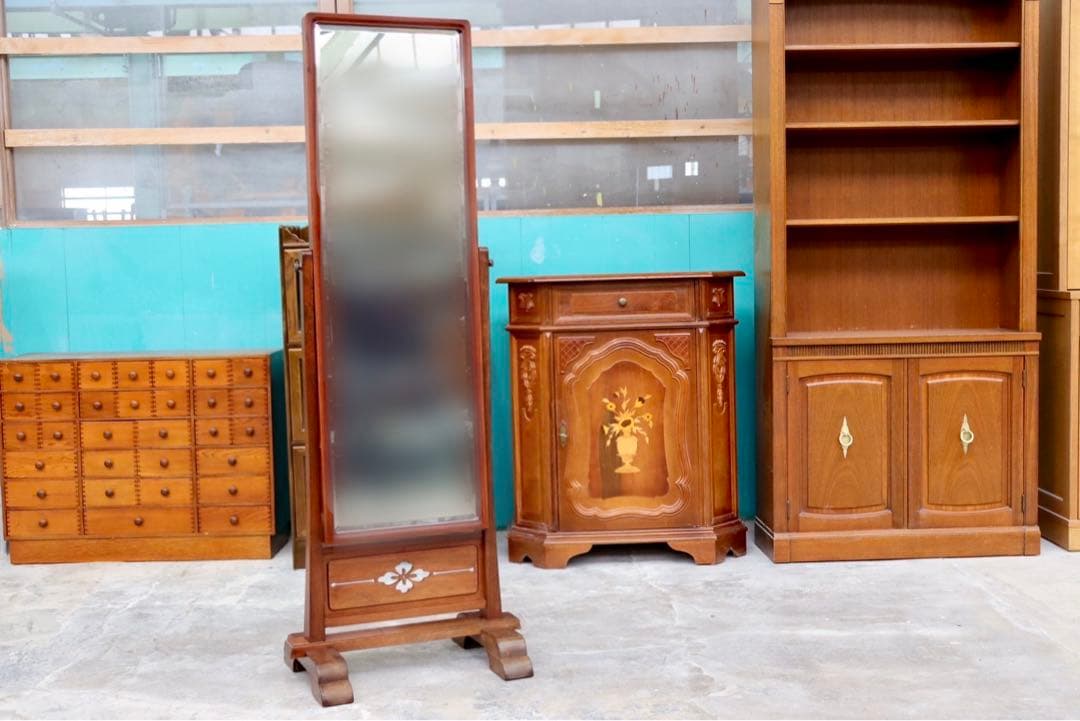 GMHK875○唐木家具 花梨 中国美術 姿見 全身鏡 ウォールミラー 和モダン