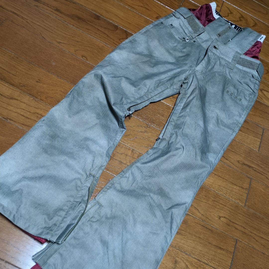 【美品】ROXY　スノボウェア　上下セット　デニム風　　カーキ　Ｓ　ボタニカル