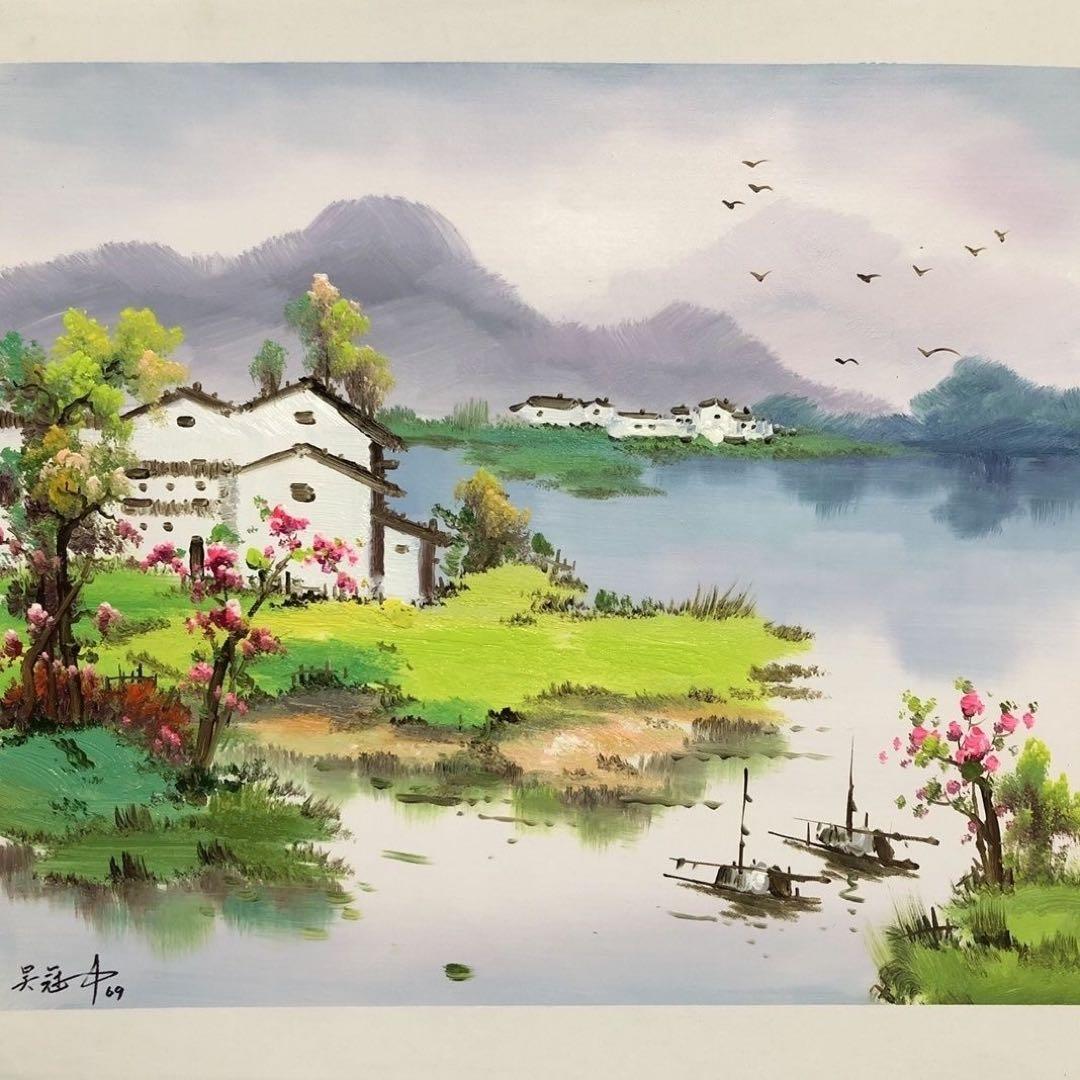 手描き 油画 風景画 インテリア 絵画 約70×60cm