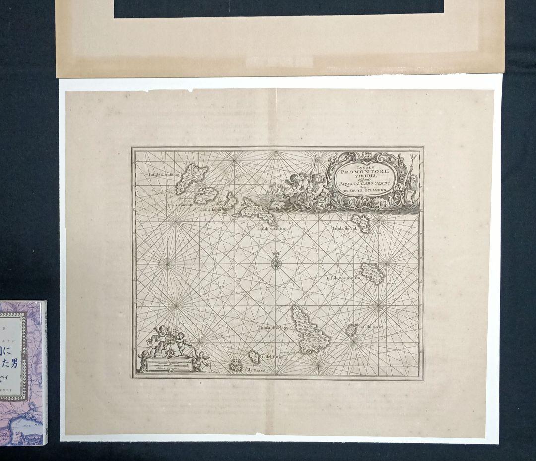 額装品　古地図　1670年頃　J.オーギルビー　「カーボべルデ諸島」海図