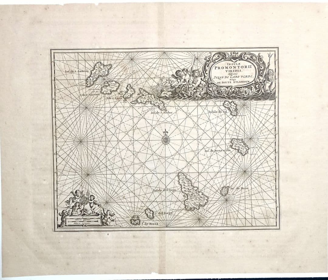 額装品　古地図　1670年頃　J.オーギルビー　「カーボべルデ諸島」海図