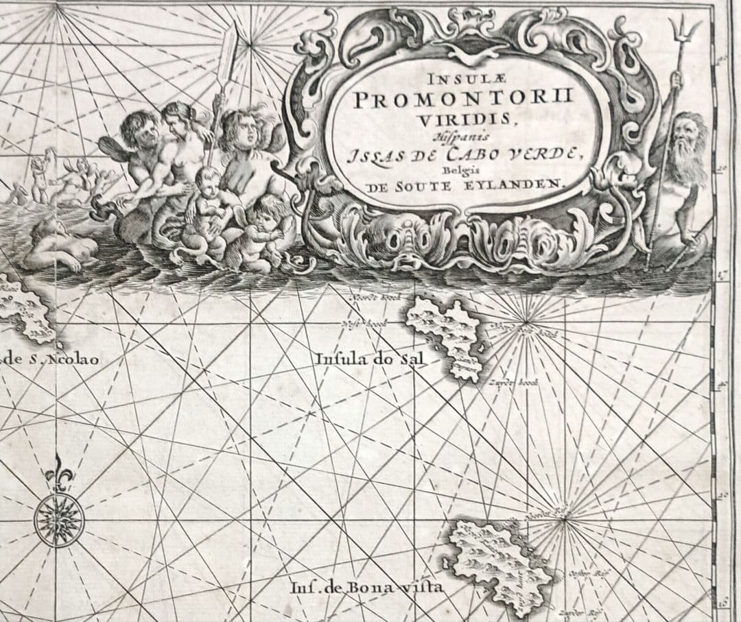 額装品　古地図　1670年頃　J.オーギルビー　「カーボべルデ諸島」海図
