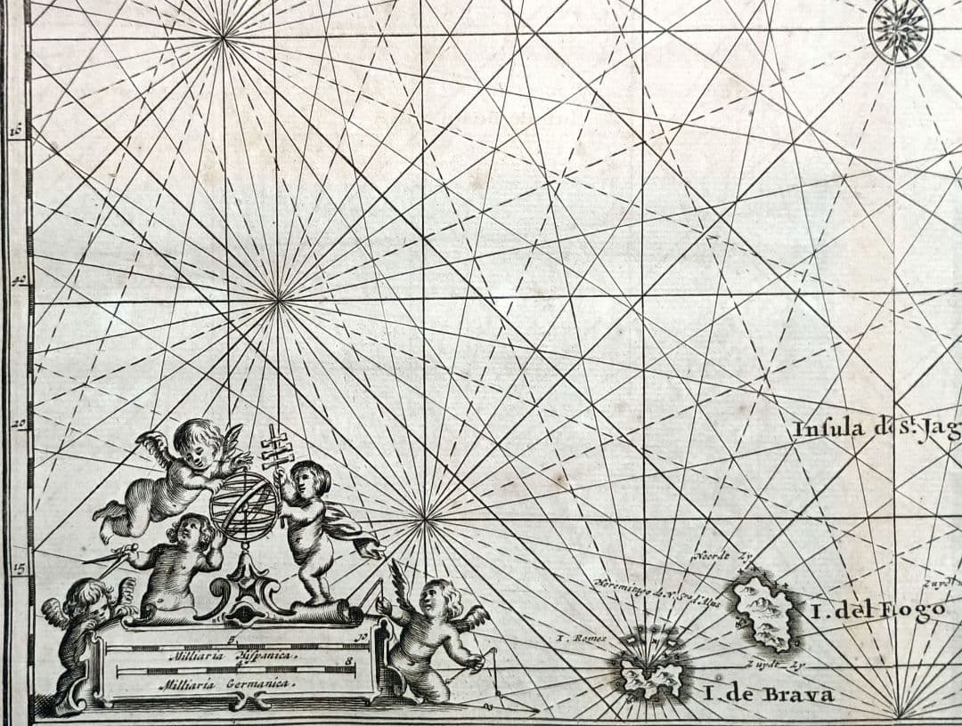 額装品　古地図　1670年頃　J.オーギルビー　「カーボべルデ諸島」海図