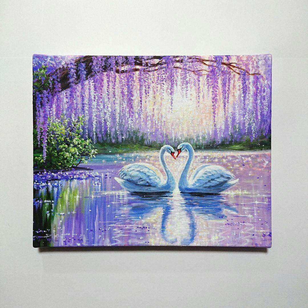【煌めく藤の花】アクリル画 F3 風景画 絵画