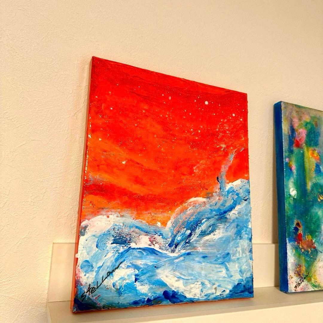 原画　テクスチャーアート　壁掛け　アクリル画　おしゃれ　インテリア　波　海　星