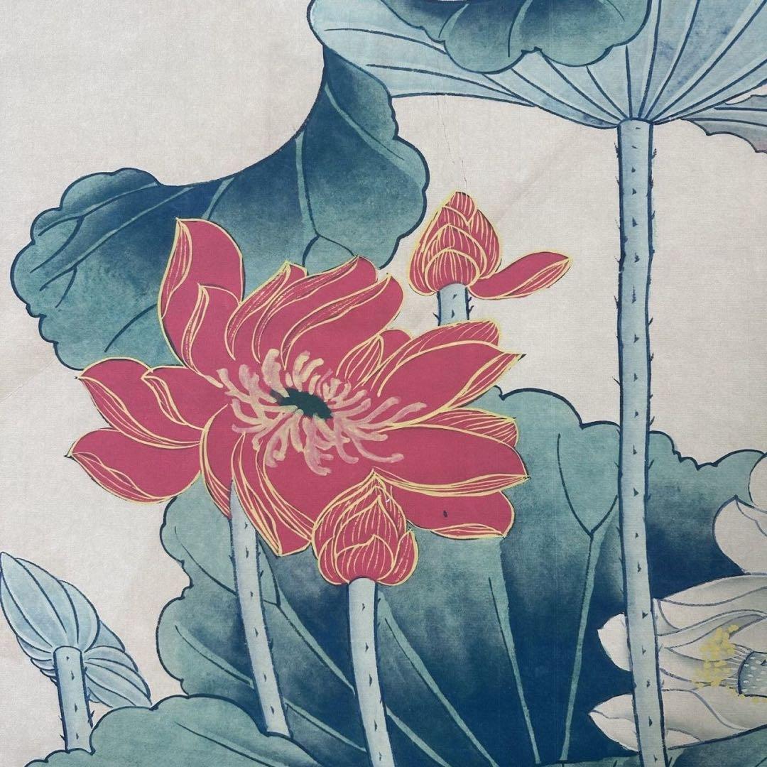 張大千 嘉荷図 三尺中堂掛け軸 中国掛軸 花鳥画 宣紙装裱 証書付き インテリア