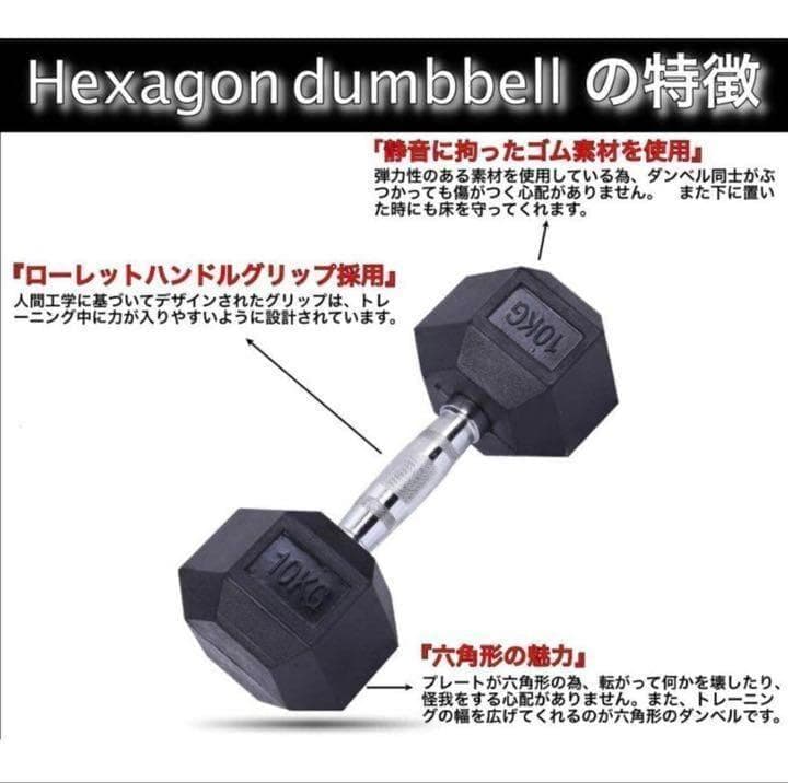 ダンベル 10kg 2個セット スタイリッシュ 六角 筋トレ