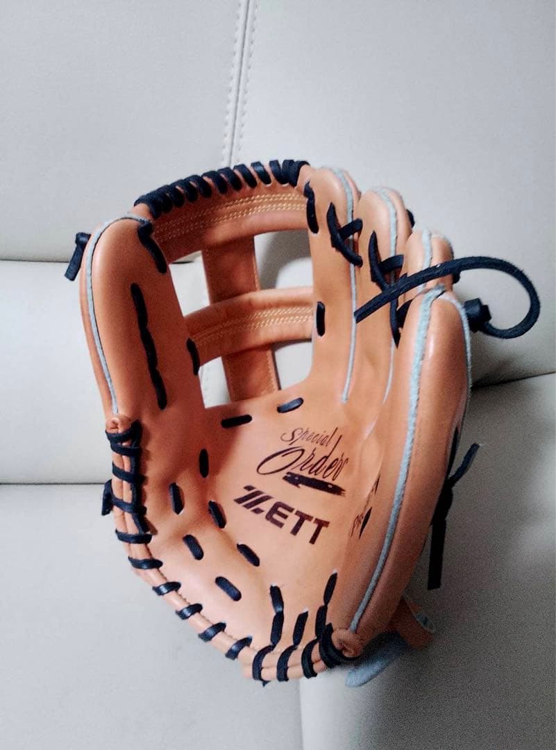 （新品）ZEET 軟式グローブ オレンジ 本西厚博氏直筆サイン　内野手用