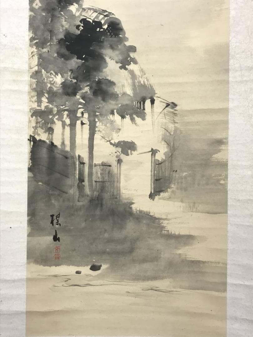 【真作】矢部楳山/緑陰夏夜図/山水図/掛軸/名家伝来/AD-706