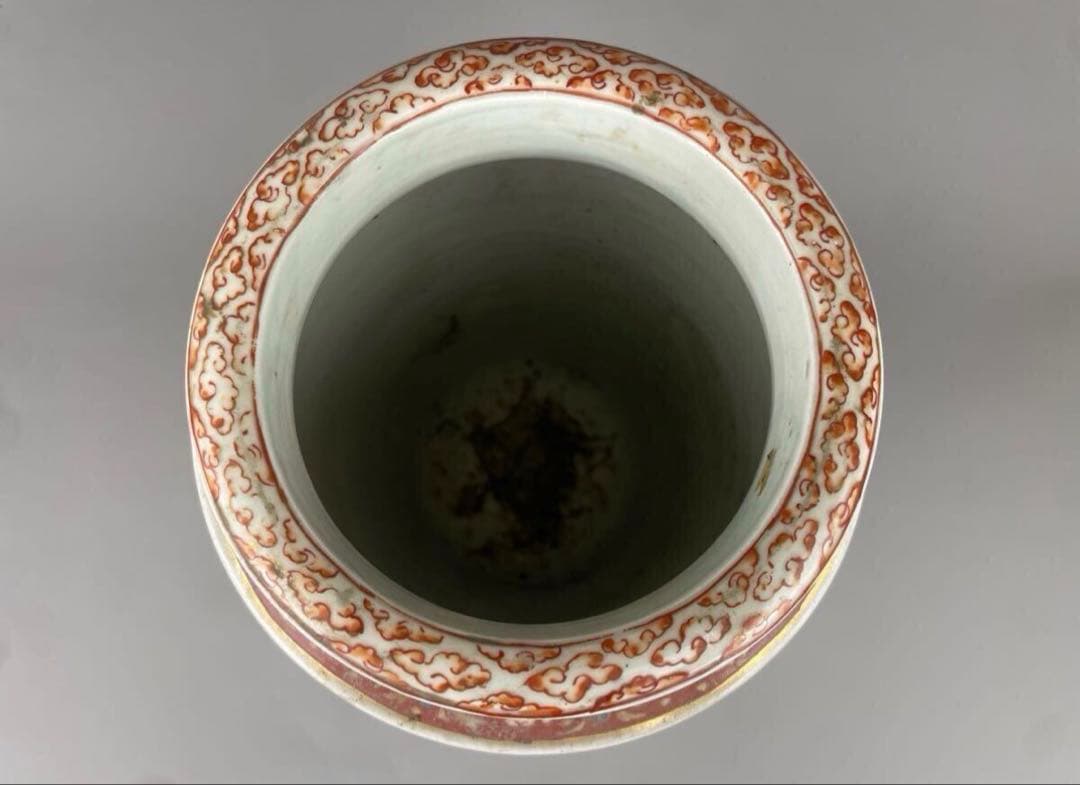 明治期 古伊万里 花鳥図 花瓶 飾壺 花器 永世舎? 雉 梅 赤江 色絵 手描き
