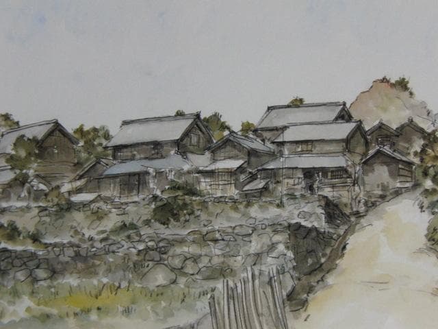向井潤吉、【雀の村（三重県）】、希少な額装用画集画、新品高級額 額装付