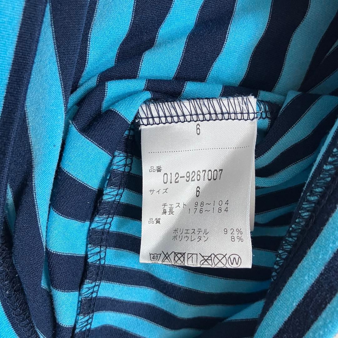 極美品ニューバランスゴルフ長袖カットソー ボーダー モックネック ブルー XL