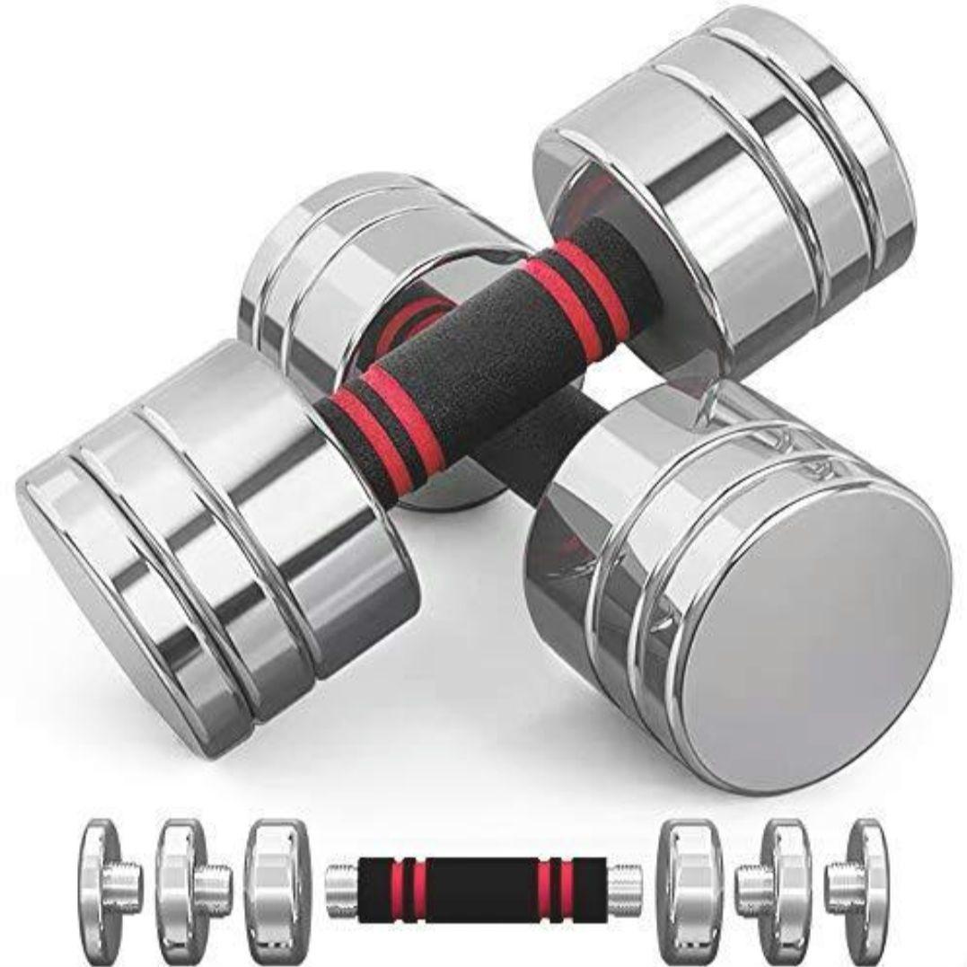 送料無料！ダンベル 可変式 小型 スチール製 クロームメッキ 5kg×2個セット