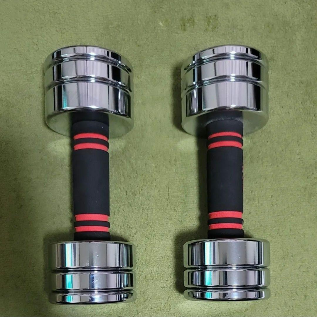 送料無料！ダンベル 可変式 小型 スチール製 クロームメッキ 5kg×2個セット