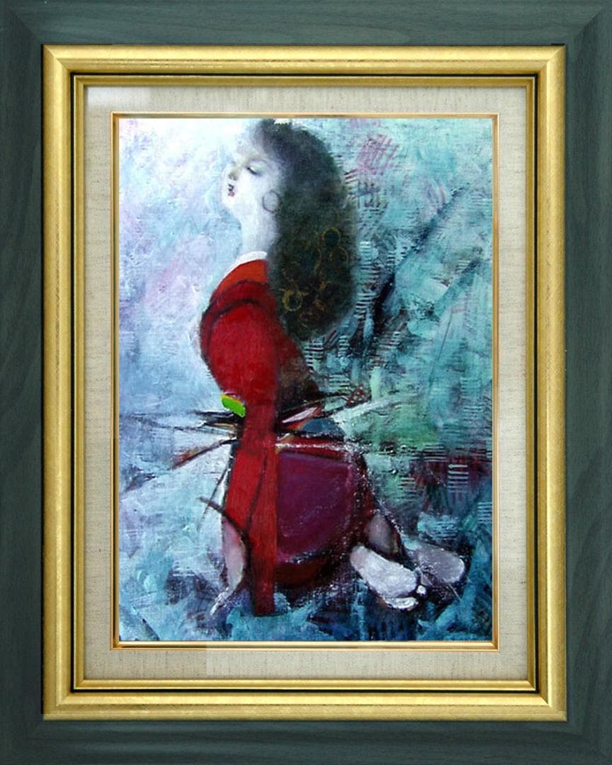油絵 菅家令子 絵 絵画 インテリア 額付(黒) F6-031201 人物 女性