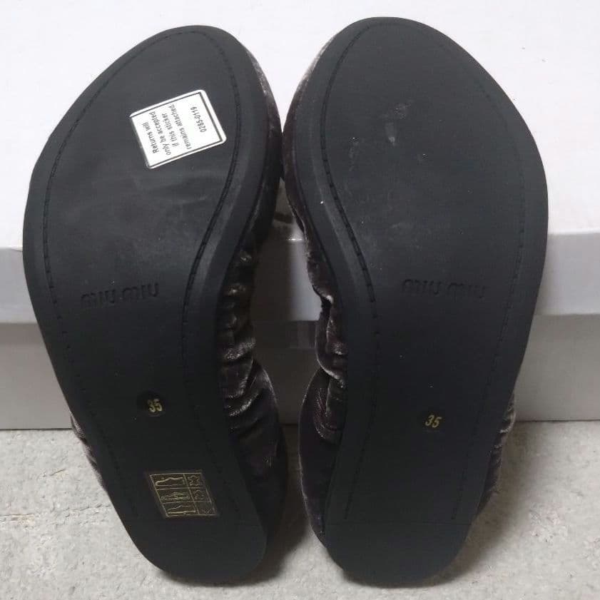 美品 miu miu ミュウミュウ ベロア バレエシューズ ブラウン 35