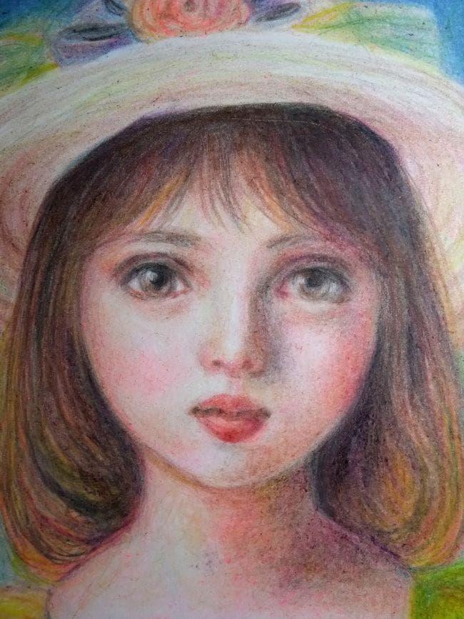 イラスト原画　葵風紗 「バラと女の子」