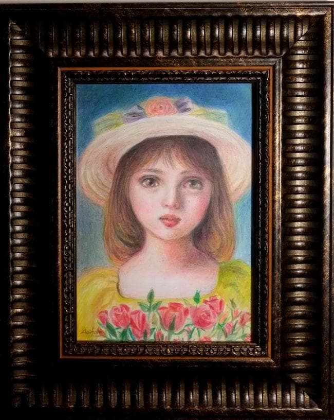 イラスト原画　葵風紗 「バラと女の子」