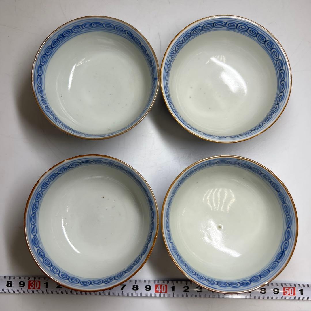 中国美術　新渡唐草青花煎茶碗4客　口径約9.5㎝　東Y8-0402②