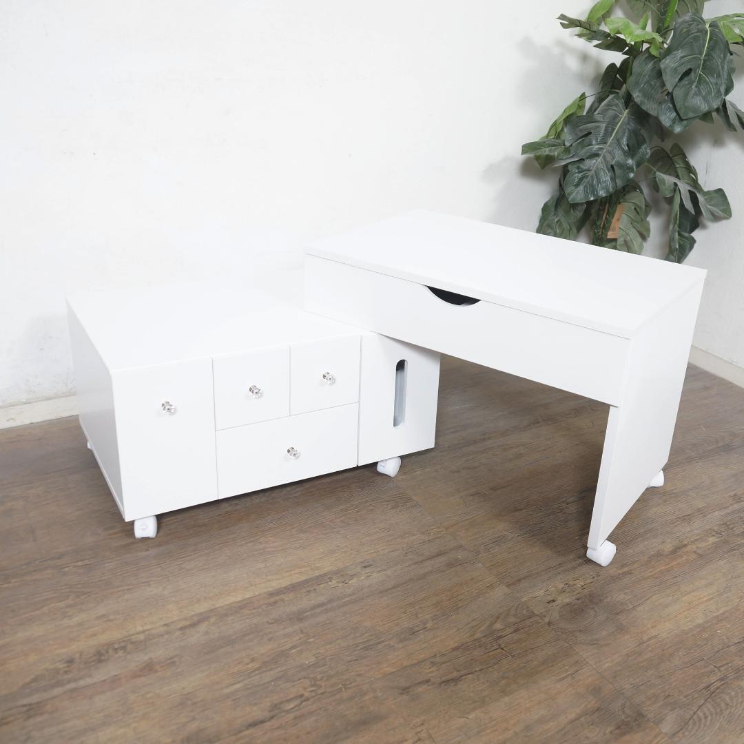 【新品】3色LEDライト付 伸縮ドレッサーワゴン（女優ミラー/デスク兼用