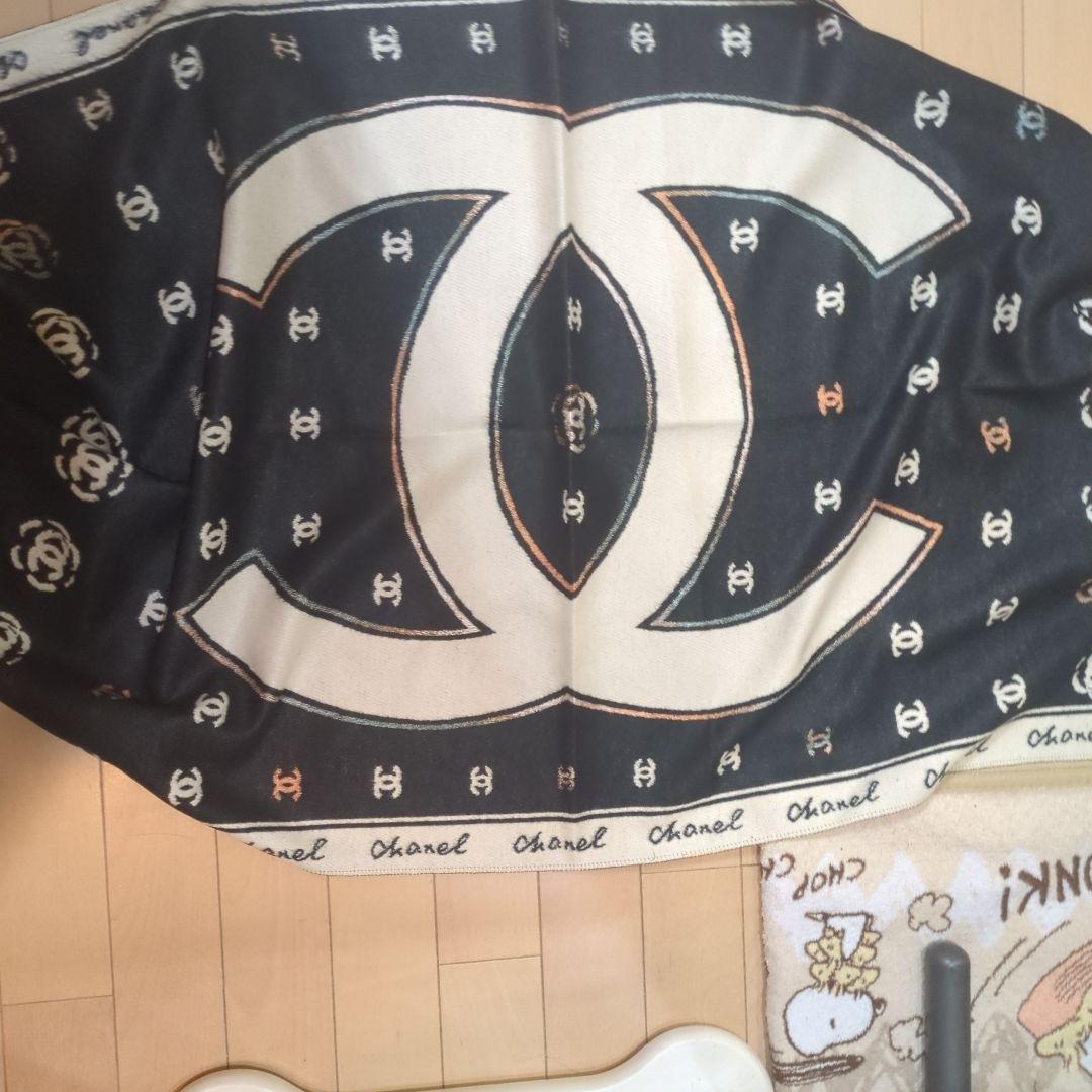 Chanel ロゴ スカーフ ブラック ベージュ 90cm