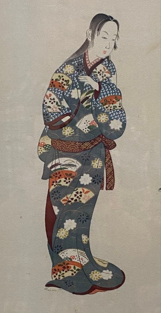 浮世絵 桃山風俗絵図 美人画(美人五人)絹本額入 藤工芸謹製