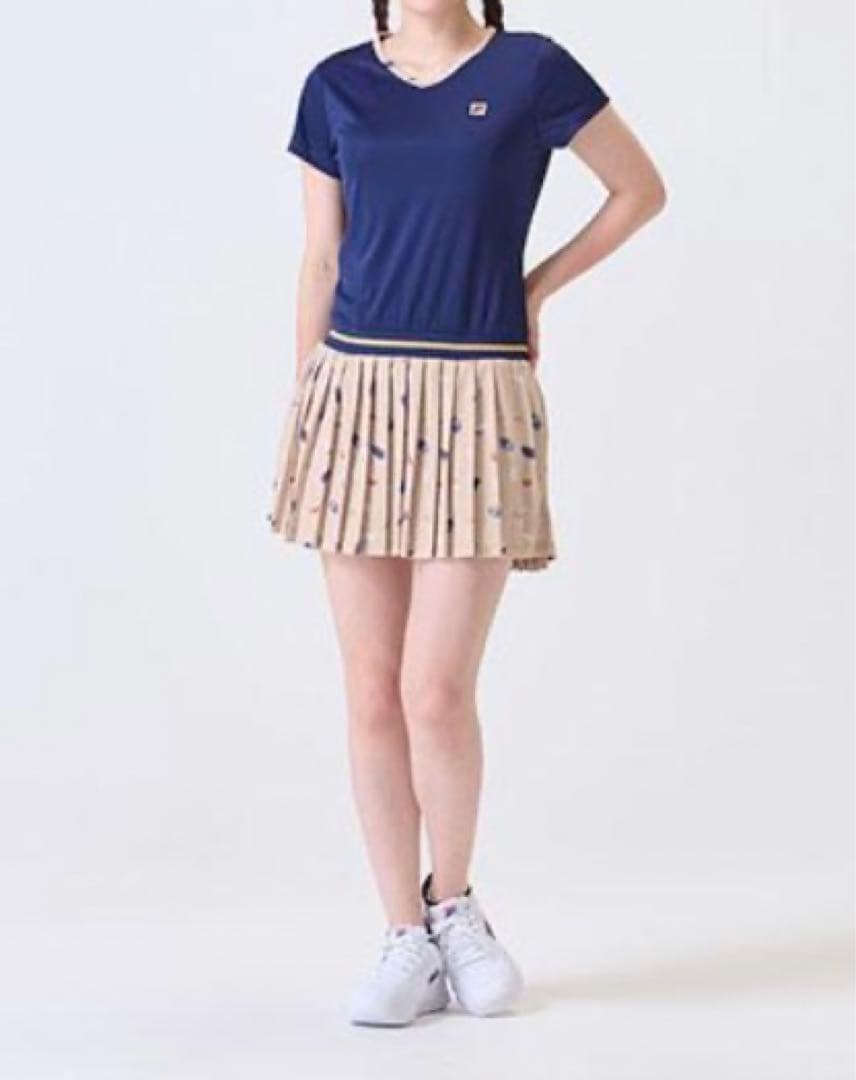 No777 FILA フェザーDesignワンピ NAVY×beige