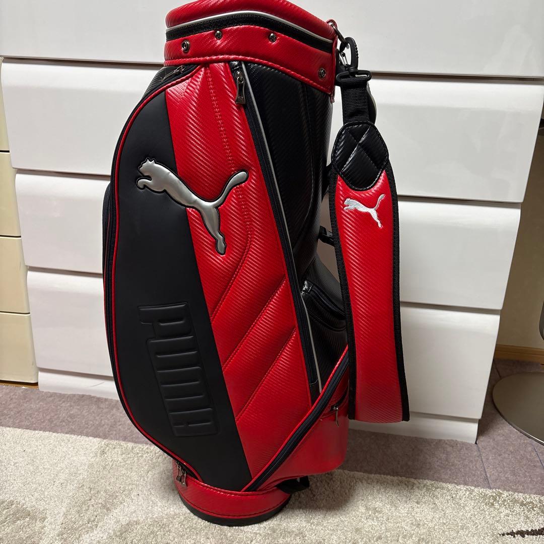 【極美品】PUMA ゴルフ キャディバッグ カーボン調 レッド×ブラック