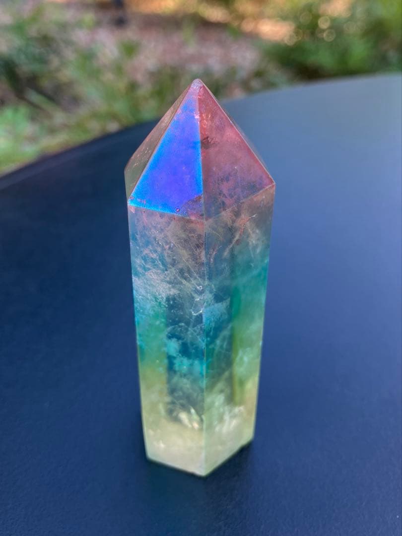 レインボー　オーラクォーツ　水晶 ポリッシュ　ポイント　Ａ