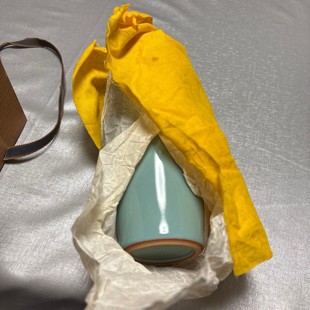 清水焼 森野嘉光 青磁花瓶 未使用品