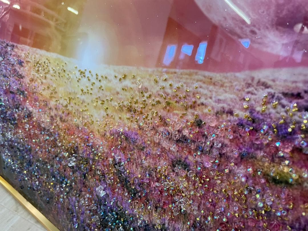 水晶絵　夕日　風景画　風景　アート　額縁　アートパネル　クリスタル　立体　絵画