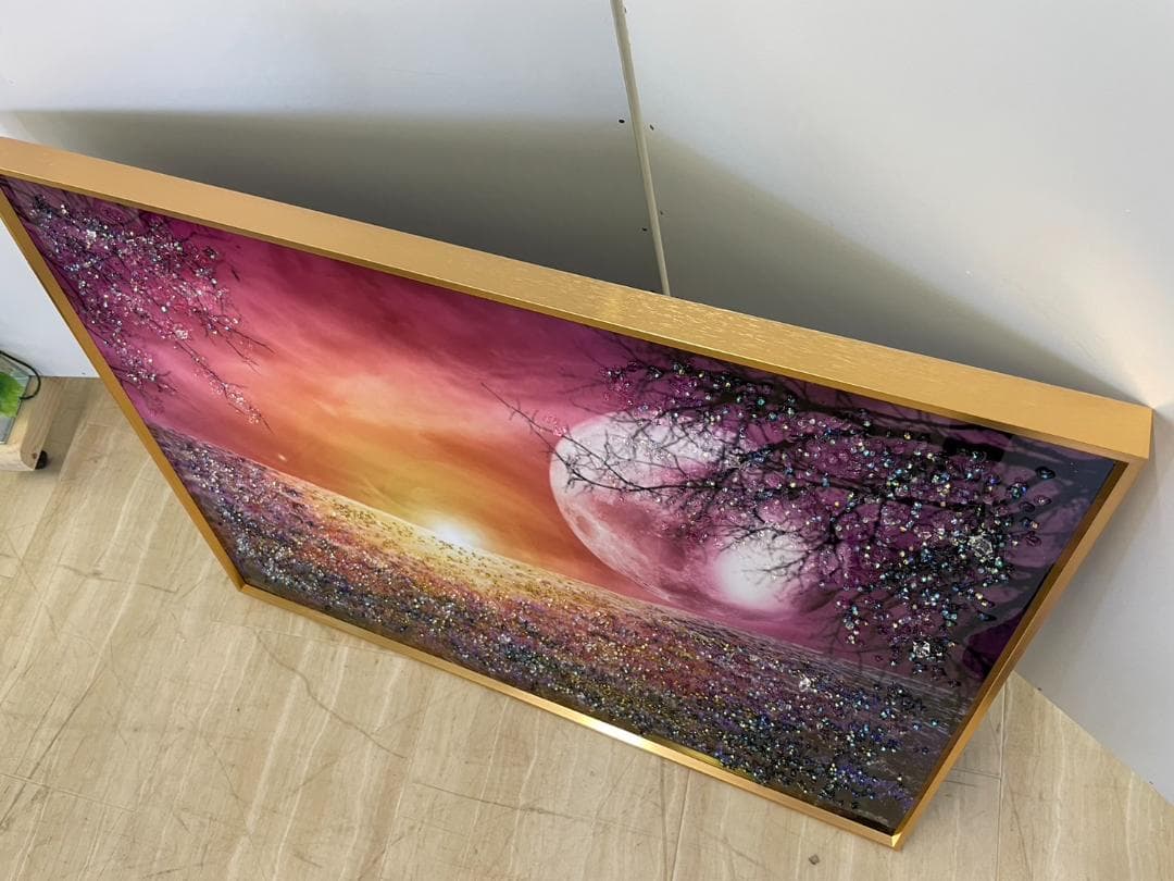 水晶絵　夕日　風景画　風景　アート　額縁　アートパネル　クリスタル　立体　絵画