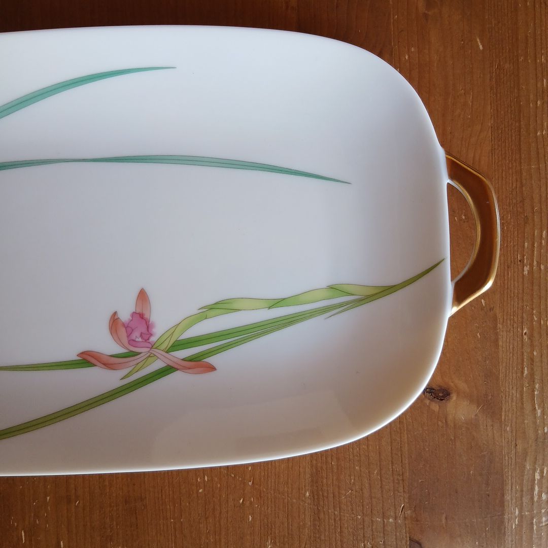 【美品】香蘭社 蘭 金彩 耳付大皿2枚セット（36cm特大長皿＆24cm深鉢）