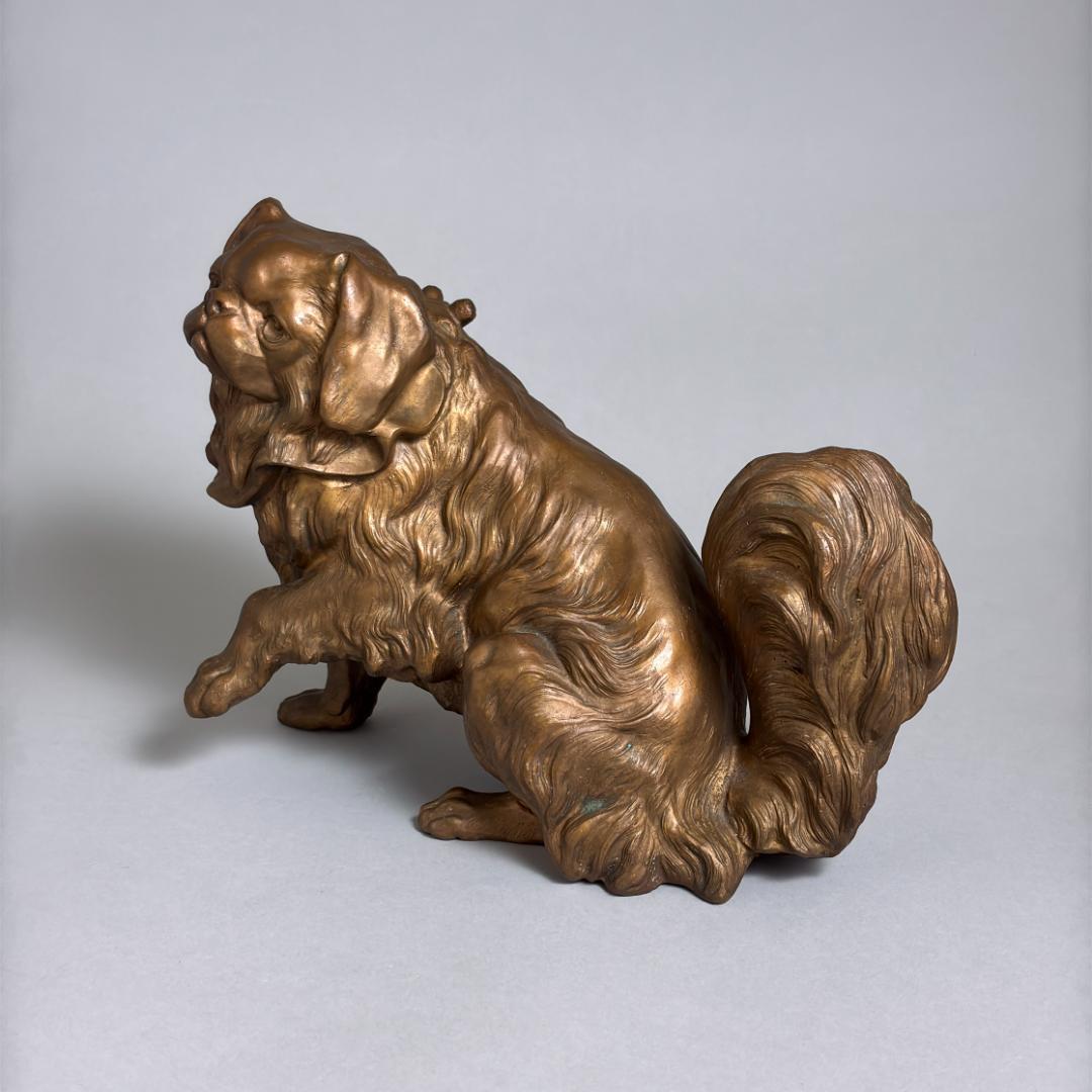 近藤正真 鋳銅 狆 置物 共箱付 犬 彫刻 金工芸 美術品 約21.5cm