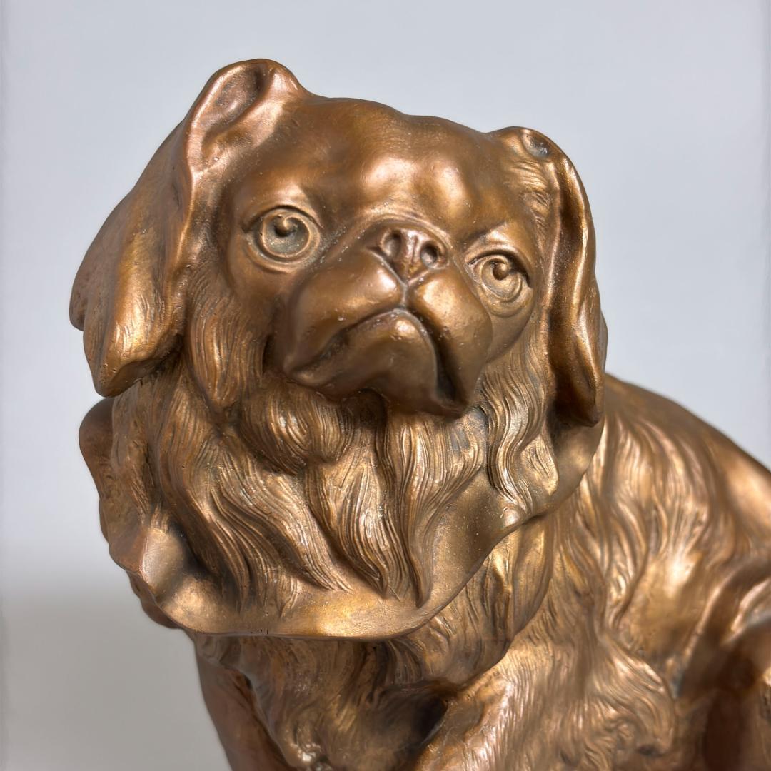 近藤正真 鋳銅 狆 置物 共箱付 犬 彫刻 金工芸 美術品 約21.5cm