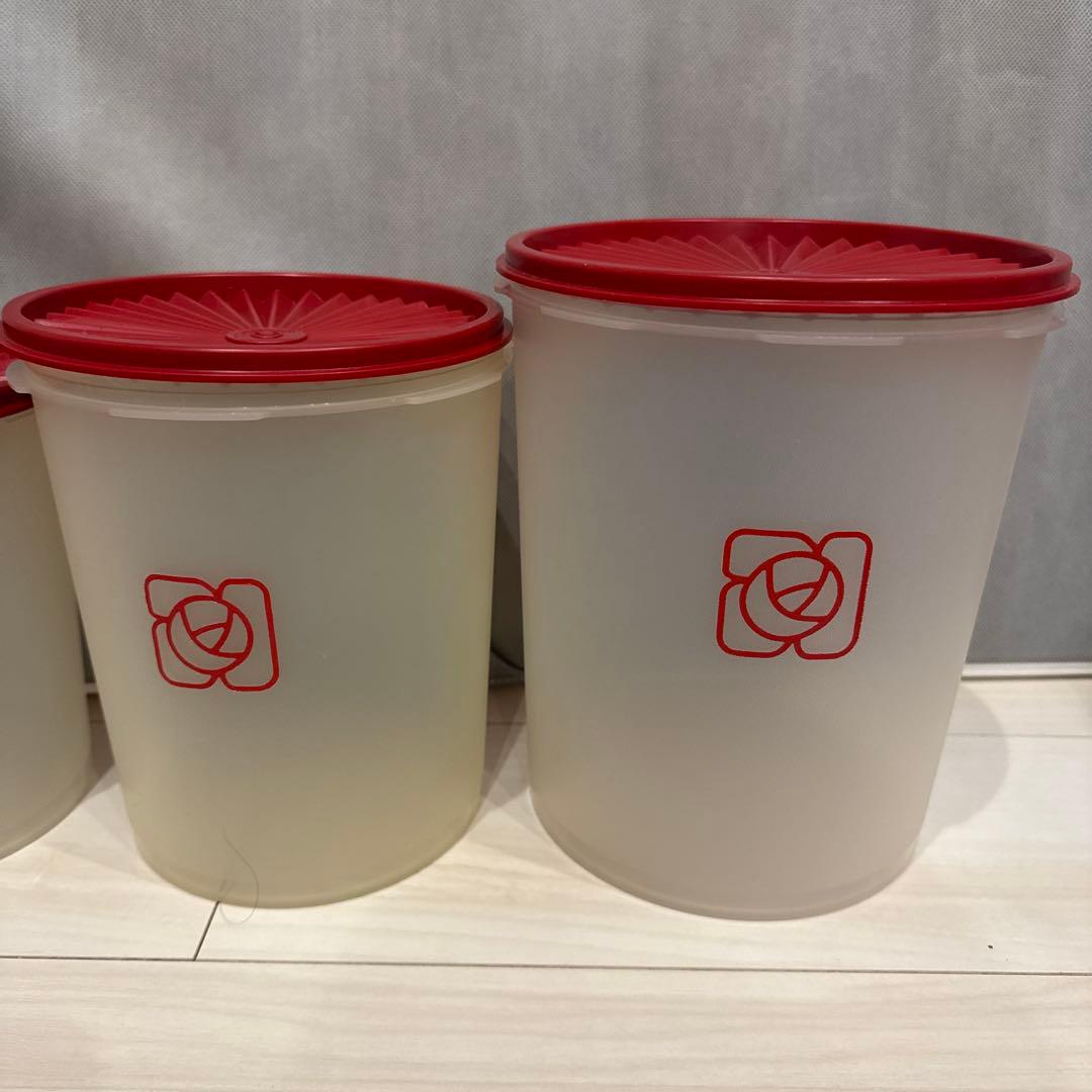 レトロ　デコレーター　食品保存容器 4個セット クリア・赤 タッパーウェア