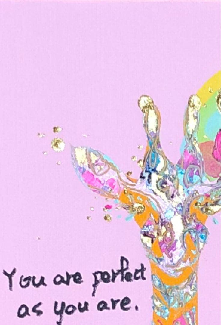 絵画　油絵　原画　一点物　キリン　ピンク　アート　プレゼント　インテリア　SM