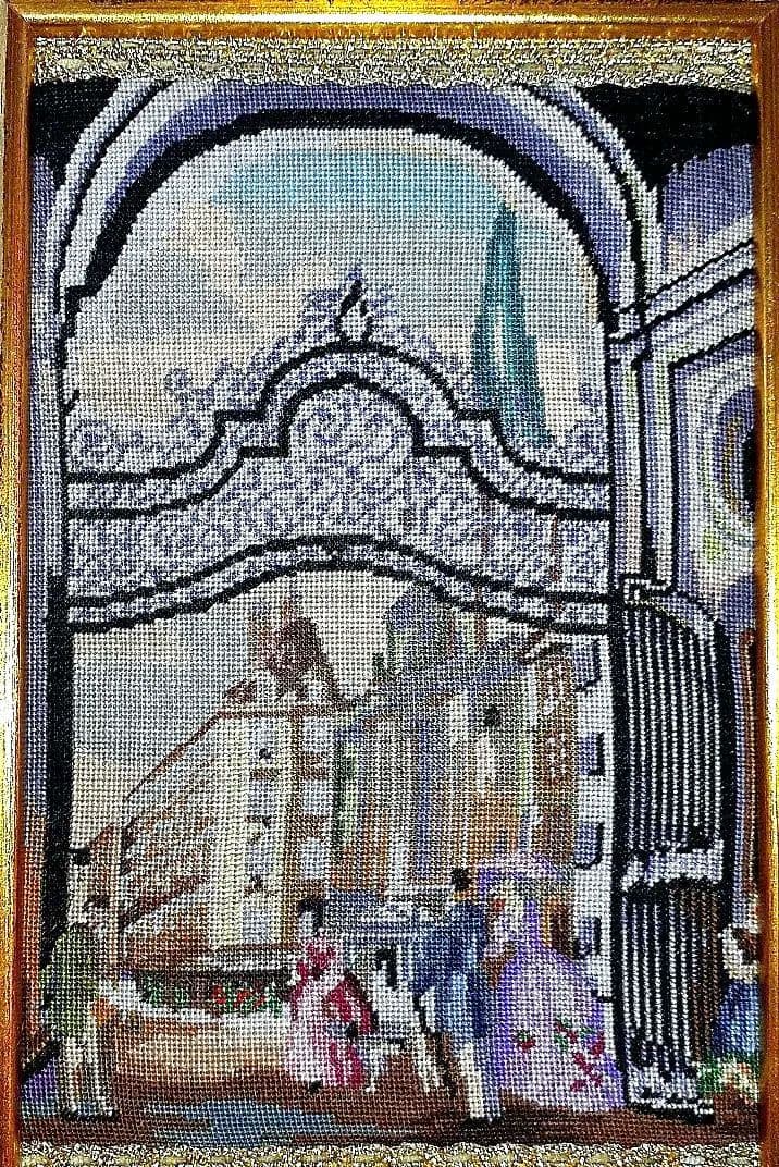 パリ凱旋門刺繍額