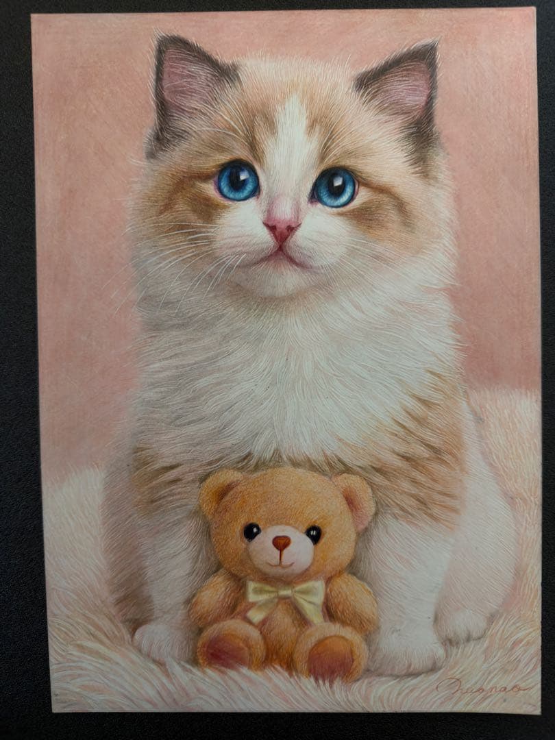 色鉛筆画A4くまさんと一緒.2