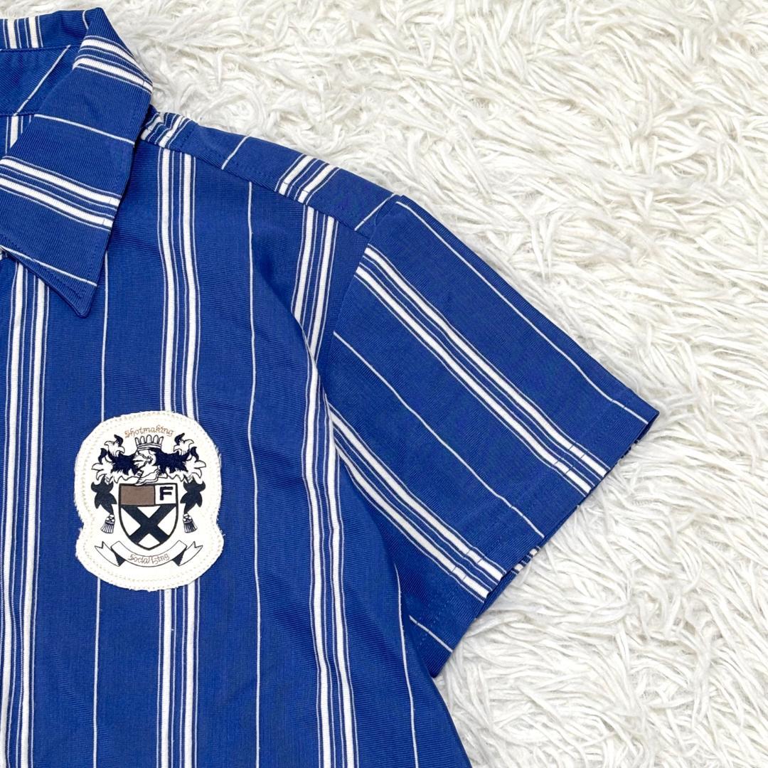 【美品】 FIDRA 半袖ハーフボタンシャツ L ブルー ストライプ ゴルフ