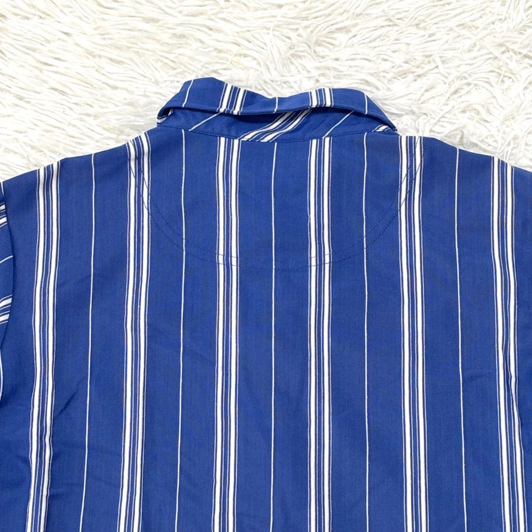 【美品】 FIDRA 半袖ハーフボタンシャツ L ブルー ストライプ ゴルフ