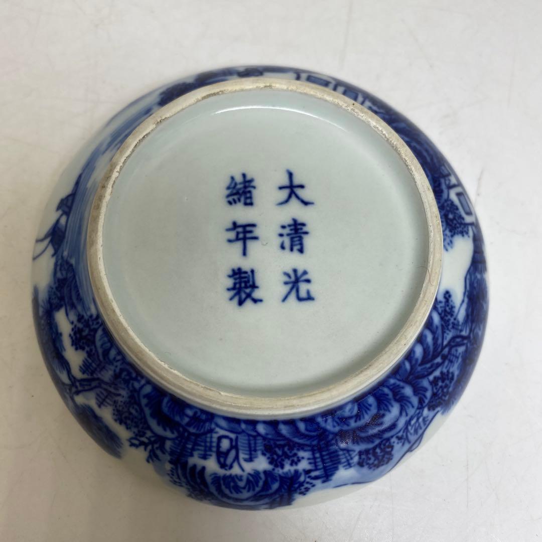中国清時代　大清光緒年製　青花香合　幅約10.2㎝　タサオサ　東さ8-0328②