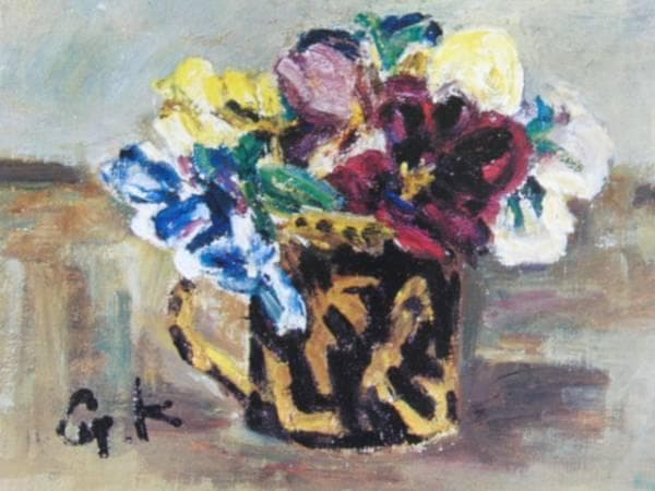 小絲 源太郎、パンジー、希少画集画、版上サイン入 新品額付