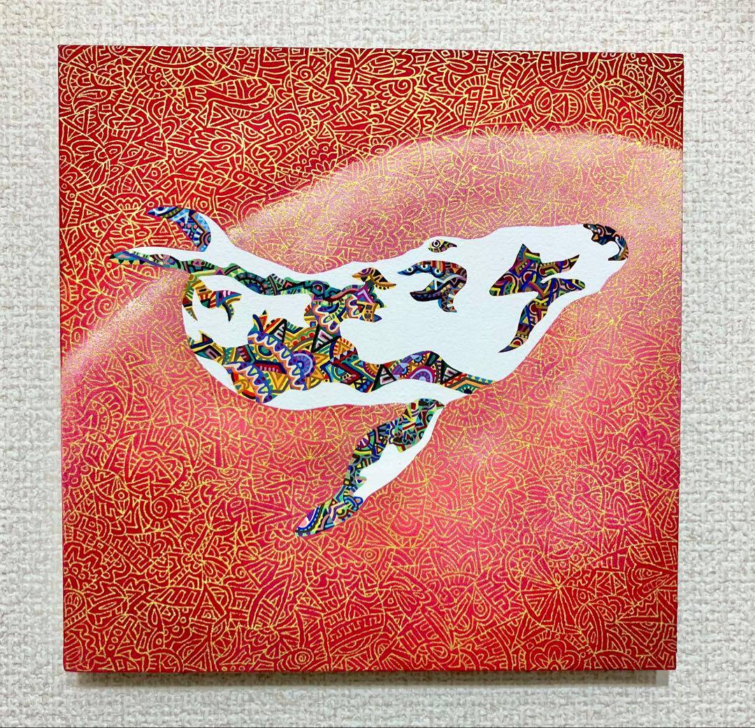 値下げ　原画　鯨　動物画　絵画　アクリル画　現代アート　細密画　手描き　一点物